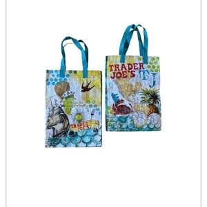 Trader Joe's | Bundle of 2 Eco Friendly Tote Bags Vegan Reusable Pair Ship Moon